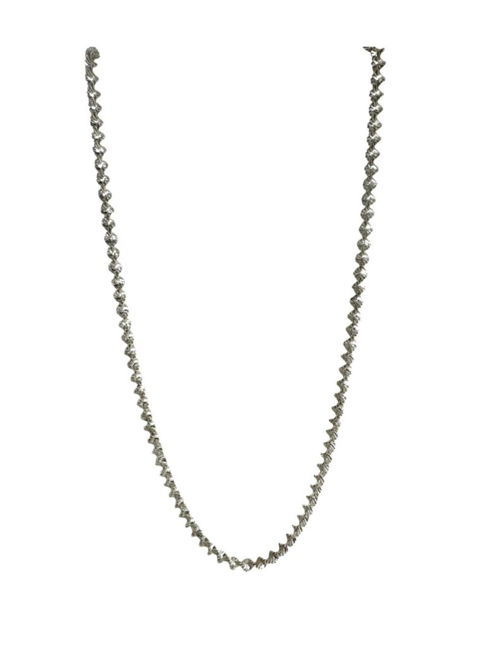 Mod Vintage Silver Tone Brushed Texture Oval Bead Chain Long Necklace 30"